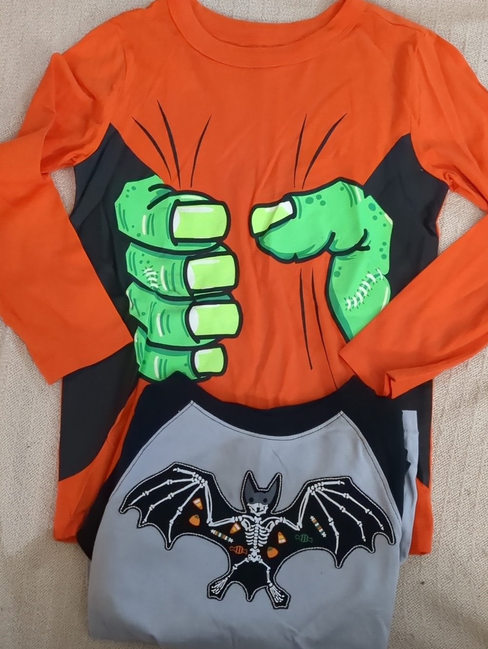 OshKosh B'gosh Orange Top with Green Monster Hands And Gymboree Black Bat Top